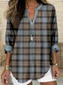 Retro plaid small V-neck casual long sleeved shirt