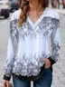 Women's  Print Long Sleeve Regular Tops V Neck Vacation Daily Blue Spring & Fall