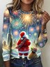 Santa Claus and fireworks long sleeved T-shirt