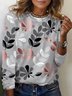 Leaf Print Round Neck Long Sleeve T-shirt