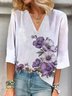 Floral Print Long Sleeve V-Neck Blouses
