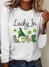 Four Leaf Clover Print Long Sleeve Crew Neck T-shirt