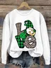 Loose Casual Four-Leaf Clover Crew Neck Sweatshirt