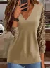 Women's Sequined Rhinestone Long Sleeve Casual Basic V-Neck Sweatshirt