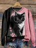 Cat Print Crew Neck Sweatshirt