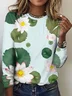 Lotus pattern printed long sleeved T-shirt