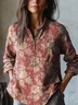 Women Vintage Floral Spring/Fall Cotton No Elasticity Daily Regular Fit Regular Henley Collar Shirts