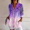 Women's Purple Art Flowers Print Casual Long Sleeve Shirt