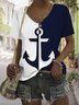 Anchor print color blocked short sleeved T-shirt