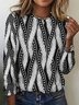Geometric line color blocked long sleeved T-shirt