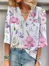 Floral Print Long Sleeve V-Neck Blouses