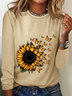 Cute Sunflower Butterfly Graphic Casual Long Sleeve Shirt
