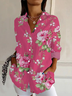 Women's Long Sleeve Shirt Spring/Fall Pink Floral Buckle Shirt Collar Daily Going Out Casual Top