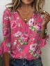 Women's Floral Casual Print V-Neck T-Shirt