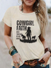Western Style Round Neck Colored Cotton Short Sleeve T-Shirt