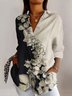 Floral color blocked casual long sleeved shirt