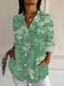 Women's Long Sleeve Shirt Spring/Fall Green Floral Buckle Shirt Collar Daily Going Out Casual Top