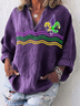 Women's Long Sleeve Casual Mardi Gras V Neck Top