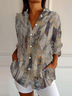 Contrast Stitching Linen Blend Casual Shawl Collar Shirt