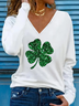 Women's Shamrock St. Patrick's Day Casual Long Sleeve V-Neck T-Shirt
