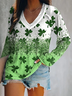 Women's Shamrock St. Patrick's Day Casual Printed Long Sleeve V-Neck Top