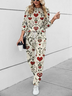 Women's Printed Flower Heart Valentine's Day Daily Casual Two-piece Suit