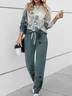 Women's Printing Floral Daily Going Out Two-Piece Set Green Casual Spring/Fall Top With Pants Matching Set