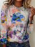 Women's Vintage Art Floral Print Crew Neck Casual T-Shirt