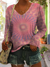 Women's Tie Dye Printed Casual Spring V-Neck Long Sleeve T-Shirt
