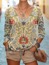 Women's Floral Print Casual Spring V-Neck Long Sleeve T-Shirt