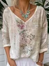Loose V Neck 3D Printing Vintage T-Shirt