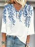 Women's Floral Spring Print V-Neck T-Shirt