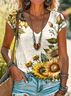 Women's Sunflower Art print V-neck T-shirt