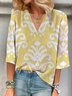 Women's Spring Floral Print Casual V-Neck T-Shirt