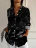Women's Long Sleeve Shirt Spring/Fall Black Floral Buckle Shirt Collar Daily Going Out Casual Top