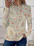 Women's Floral Spring Print Casual Round Neck Long Sleeve T-Shirt