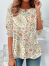 Women's Floral Spring Print Casual Crew Neck Tunic T-Shirt
