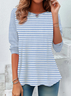 Women's Stripe Print Casual Crew Neck Tunic T-Shirt