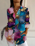 Women's Long Sleeve Shirt Spring/Fall As Picture Floral Buckle Shirt Collar Daily Going Out Casual Top