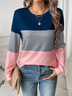 Women's Color Block Printed Casual Round Neck Long Sleeve T-Shirt