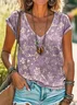 Women's Floral Print Casual V-Neck Short Sleeve T-Shirt