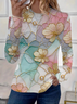 Women's Floral Spring Print Round Neck Long Sleeve T-Shirt