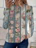 Women's Long Sleeve T-shirt Spring/Fall As Picture Floral Printing Jersey Crew Neck Daily Going Out Casual Top