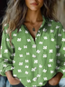 Women's vintage four-leaf clover St. Patrick's Day print casual long sleeve comfortable shirt
