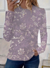Women's Long Sleeve T-shirt Spring/Fall Purple Floral Printing Jersey Crew Neck Daily Going Out Casual Top