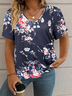 Women's Floral Print Casual V-Neck Short Sleeve T-Shirt