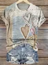 Vintage Crew Neck Geometric Cotton T-Shirt