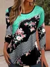 Women's Floral Color Block Print Casual Round Neck Tunic Long Sleeve T-Shirt