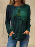 Women's Floral Print Casual Round Neck Long Sleeve T-Shirt