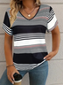 Women's Striped Print Fashion Casual V-Neck Short-Sleeved T-Shirt